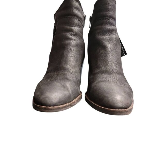 Boots Lucky Brand Black Leather Country Western Bohemian Biker Ankle Booties - Picture 6 of 13